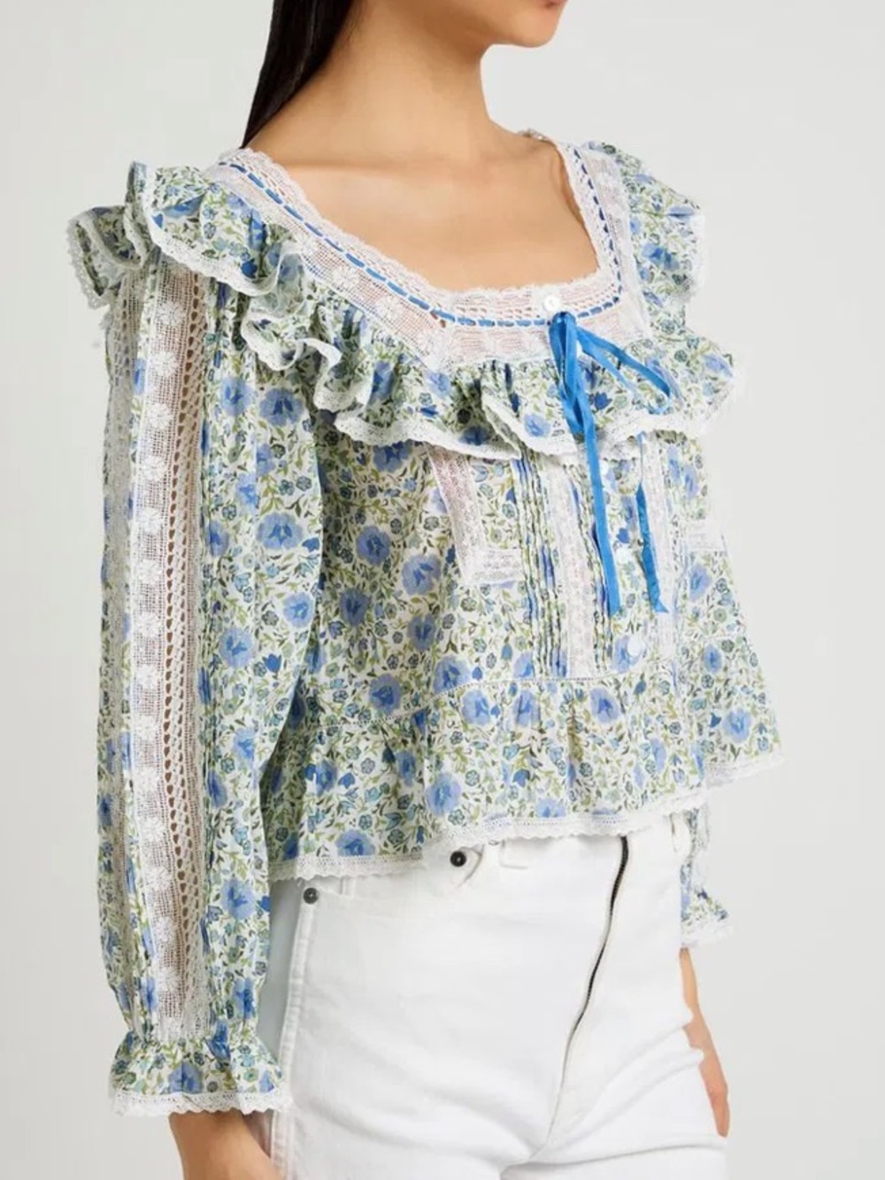Rixo Oceana Floral-Print Ruffled Cotton Blouse